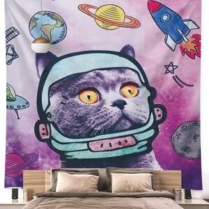 NEW Kitty Cat In Space Wall Tapestry